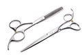 Two professional haircutting scissors isolated, with clipping path.