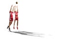 Two professional volleyball players isolated on white Royalty Free Stock Photo
