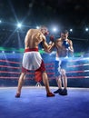 Two professionl boxers are fighting on arena Royalty Free Stock Photo