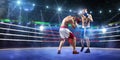 Two professionl boxers are fighting on arena Royalty Free Stock Photo