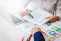 Two programmer discussing new project for developing technologies application designe of mobile phone. First process for sketch Royalty Free Stock Photo