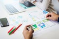 Two programmer discussing new project for developing technologies application designe of mobile phone. First process for sketch Royalty Free Stock Photo