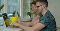 Two IT programmers are working on computer in a modern office room. Web developers working at the computer. Royalty Free Stock Photo