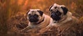 two pugs are bored funny dog Generative AI Royalty Free Stock Photo
