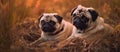 two pugs are bored funny dog Generative AI