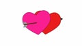 Two pulsating hearts are pierced by an arrow. valentines day background. footage