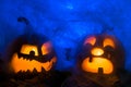 Two pumpkin photo for a holiday Halloween. Royalty Free Stock Photo
