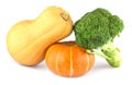 Two pumpkins and broccoli Royalty Free Stock Photo