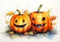 Frightful Fun: A Digital Pumpkin Caricature with Smiling Faces a