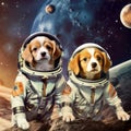 two puppies in space