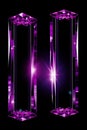 two purple glass boxes with a sparkle effect on a black background