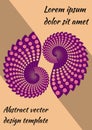 Two purple spiral abstract shapes resembling a snail shell on an apricot pink background, space for your own text