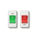 Two push button switches labeled on and off with green and red indicators Royalty Free Stock Photo