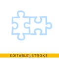 Two puzzle icon. Line doodle sketch. Editable stroke icon