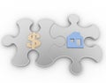 Two puzzle with symbols of home and golden dollar Royalty Free Stock Photo