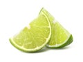 Two quarter lime pieces isolated on white Royalty Free Stock Photo