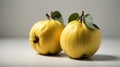 Two quinces close-up on a white.