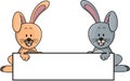 Two Rabbit Holding Banner Color Illustration