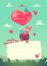 Two rabbits in a hot air balloon. And two birds. Royalty Free Stock Photo