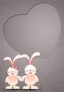 Two rabbits in love with heart Royalty Free Stock Photo