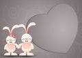 Two rabbits in love with heart Royalty Free Stock Photo
