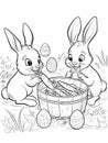 Two Rabbits Playing With a Basket of Eggs
