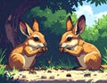 Two Rabbits Sitting in Forest Clearing Royalty Free Stock Photo