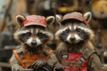 Two Raccoons Dressed as Mechanics Royalty Free Stock Photo