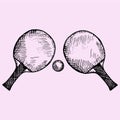 Two rackets and ball for playing table tennis or ping-pong