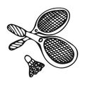 Two rackets and shuttlecock for playing badminton Royalty Free Stock Photo