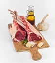 Two racks of lamb chops being prepared for cooking Royalty Free Stock Photo