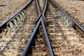 Two railway tracks converge into one track Royalty Free Stock Photo