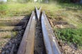 Two railway tracks merge together Royalty Free Stock Photo