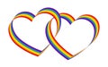 Two rainbow entangled ribbon hearts