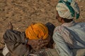 Two Rajasthani tribal men wearing traditional turbans attend the annual Pushkar Cattle Fair Royalty Free Stock Photo