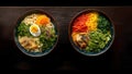 Two Ramen Bowls from Above