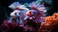 Two Rare pink fish species in the ocean , marine inhabitants among the corals, Exotic Aquarium Royalty Free Stock Photo