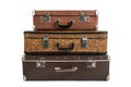 Two rarity brown leather suitcase, isolated