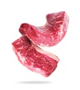 Two raw beef steaks close-up isolated on a white background Royalty Free Stock Photo