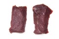 Two raw camel meat steaks on white Royalty Free Stock Photo