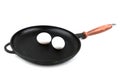 Two raw eggs is on the pan Royalty Free Stock Photo
