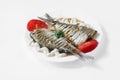 Two raw fish on a white plate Royalty Free Stock Photo