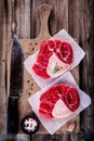 Two raw fresh beef veal shank meat for ossobuco Royalty Free Stock Photo