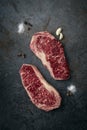 Two raw, fresh Wagyu marbled beef steaks Royalty Free Stock Photo