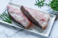 Two raw halibut steaks Royalty Free Stock Photo
