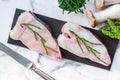 Two raw halibut steaks Royalty Free Stock Photo
