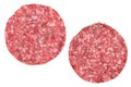 Two raw meat burgers for hamburgers on white