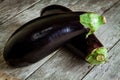 Two raw organic eggplant on old wooden background