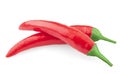 Two raw red hot chilli peppers on white Royalty Free Stock Photo