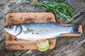 Two raw seabass with lime and rosemary Royalty Free Stock Photo